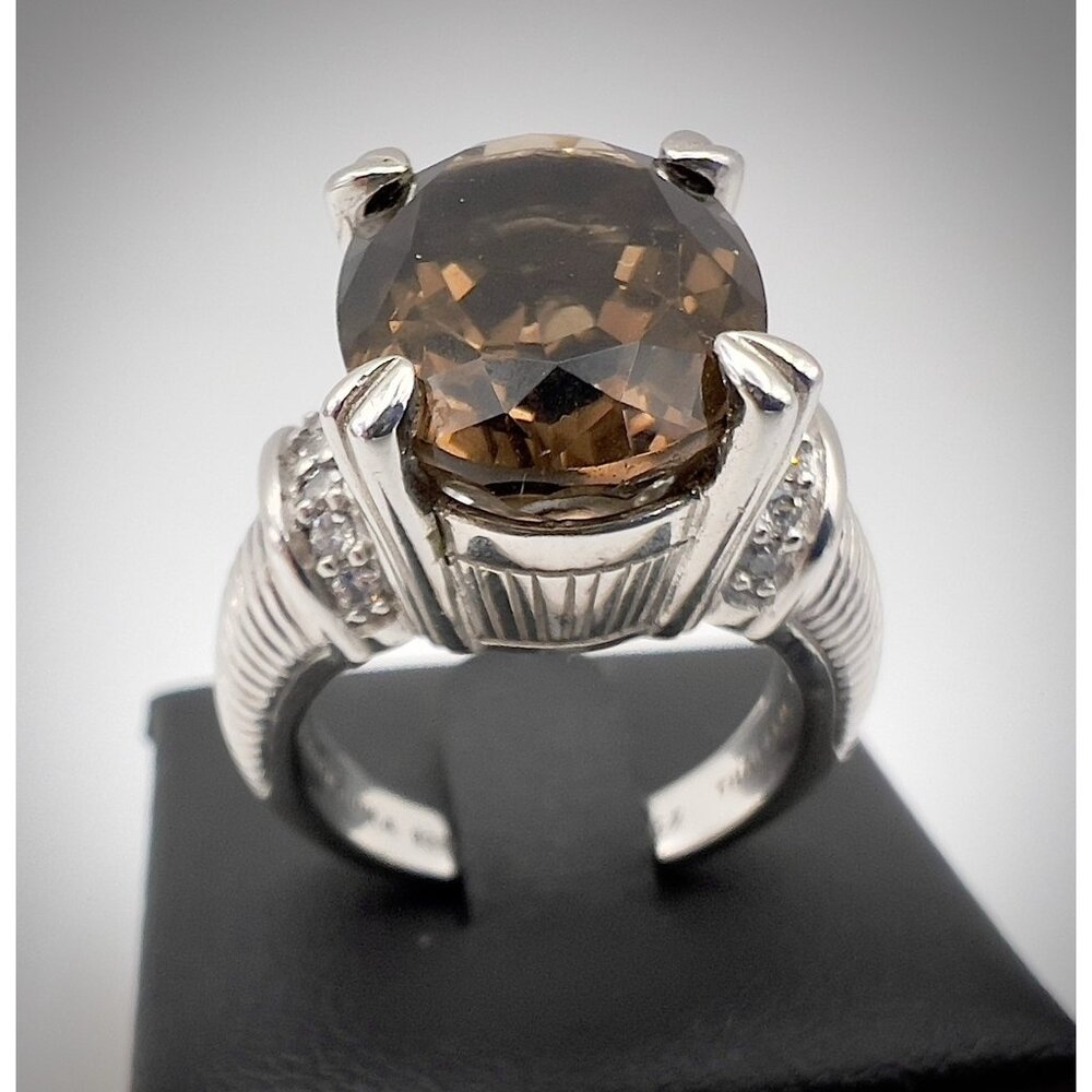 Judith Ripka Sterling Silver Smoky Quartz & Diamonique Ring Size 8 - Picture 4 of 11